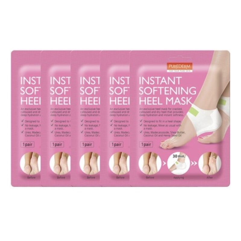 [purederm] instant softening heel mask 5 pack - moisturize and soften your dry heels with our heel mask - image 2