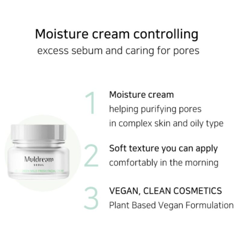 [muldream] green facial cream 50ml - say goodbye to pores with our green facial cream - image 2