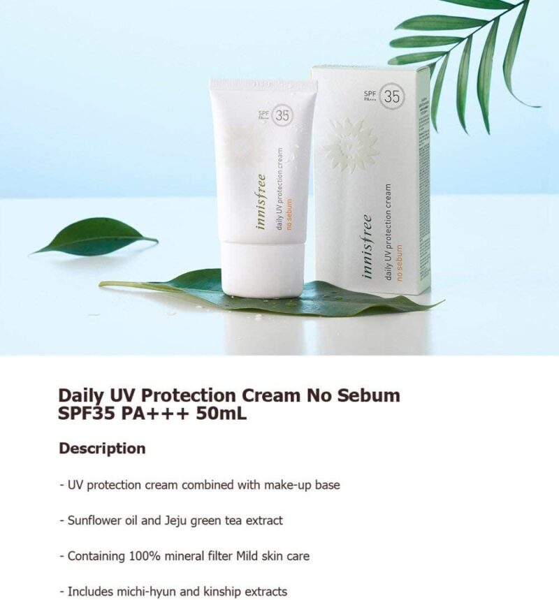 Innisfree daily uv protection cream no sebum spf35 pa+++ 50ml - protect your skin from the sun and control sebum with our uv protection cream - image 7