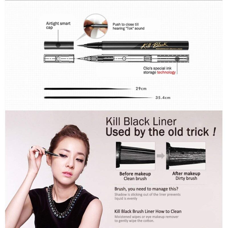 [clio professional] waterproof pen liner - kill black 0. 55g - achieve precise and long-lasting eyeliner with our waterproof pen liner - image 2
