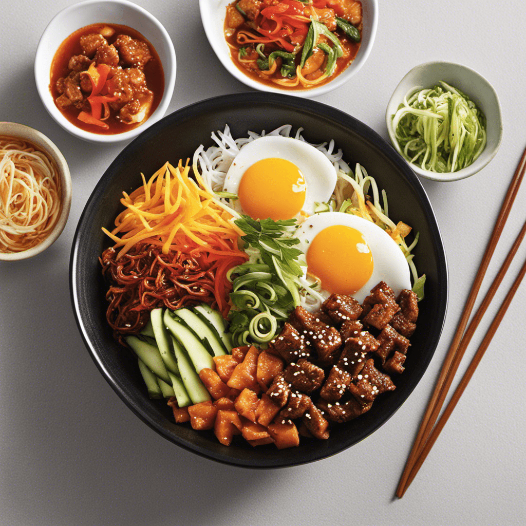 An image showcasing a colorful array of authentic Korean dishes, from sizzling Bulgogi and tangy Kimchi to delicate Bibimbap and spicy Tteokbokki, inviting readers to explore the vibrant world of Korean cuisine