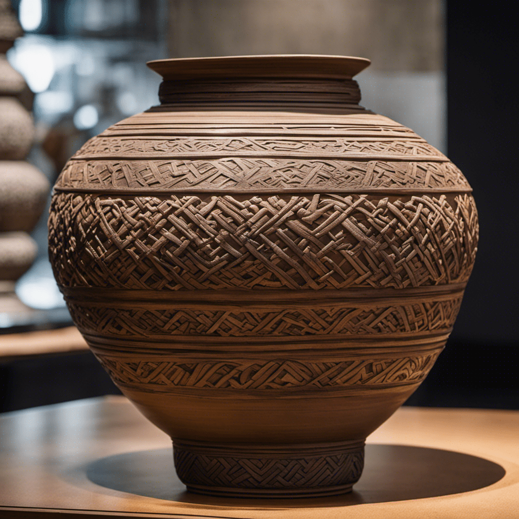 An image capturing the rich history of Onggi Pottery through a close-up shot of a weathered clay vessel, adorned with intricate patterns and displaying the marks of time and tradition