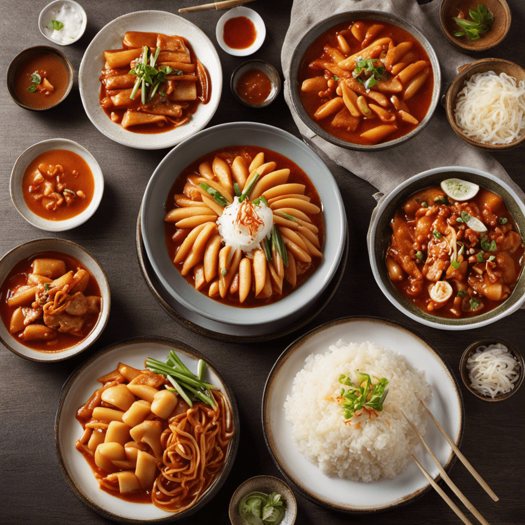 An image that showcases the evolution of tteok-bokki throughout history, capturing its humble beginnings as a simple rice cake dish and its transformation into the beloved street food we know today