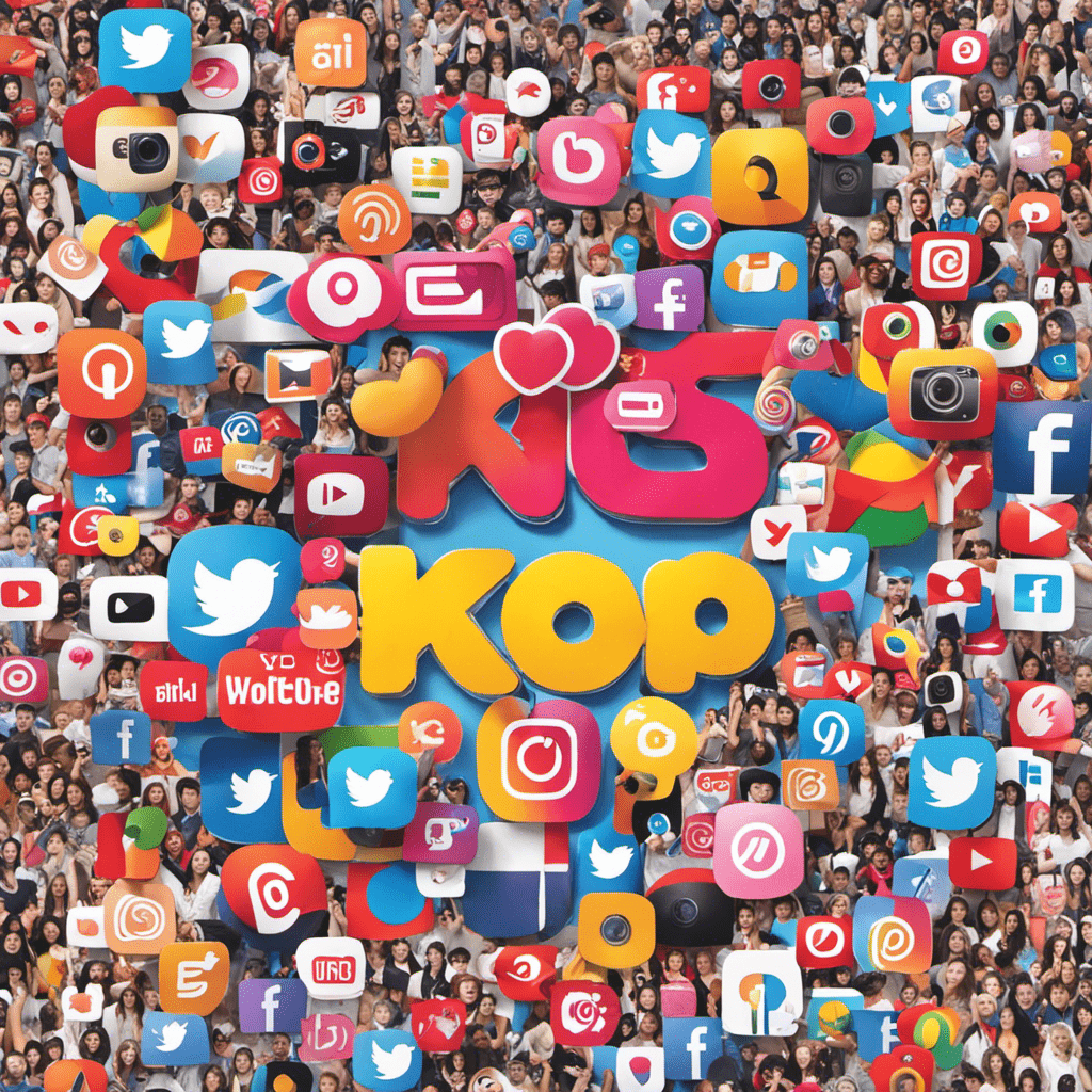 An image showcasing a collage of social media platforms such as instagram, twitter, and youtube, with vibrant icons of k-pop idols and international superstars, symbolizing their rapid rise to global prominence