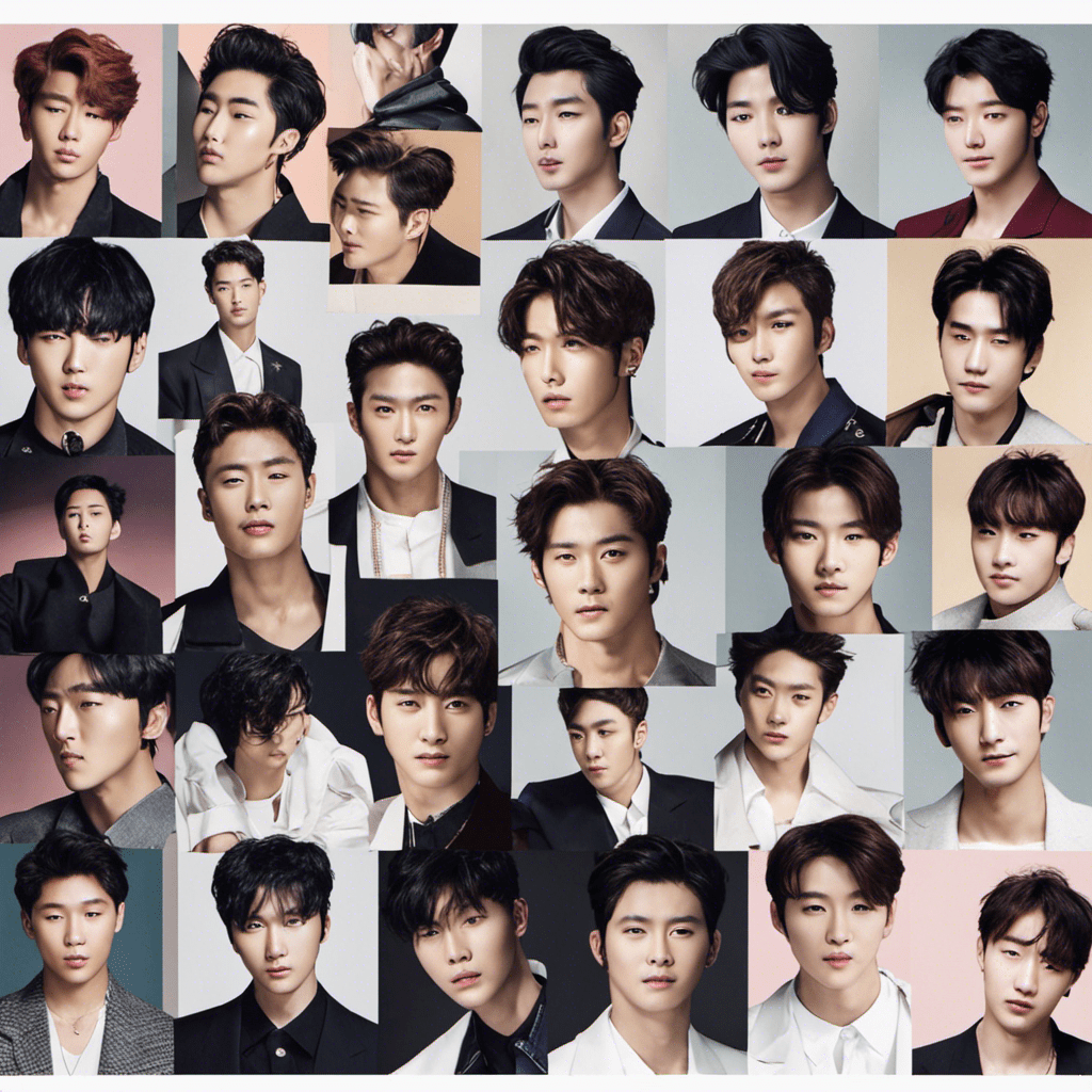 An image showcasing a collage of charismatic Korean heartthrobs, their mesmerizing gazes captivating fans worldwide