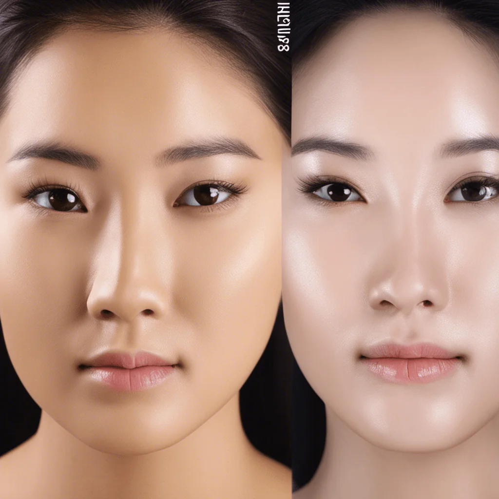 An image showcasing a before-and-after transformation of a person's skin, with a radiant complexion replacing acne scars