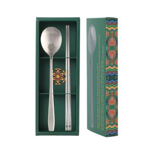 Korean Floral Spoon and Chopsticks Set