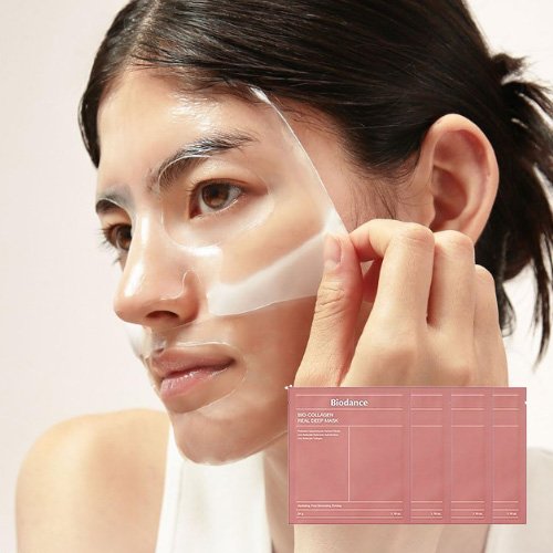 Biodance Bio-Collagen Real Deep Mask packaging showing low molecular hyaluronic acid and low molecular collagen specifications