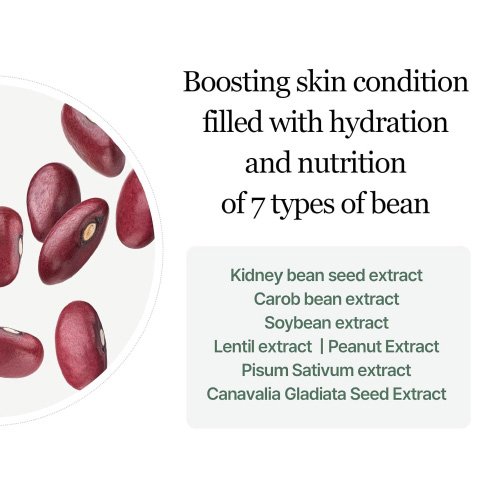 MIXSOON Bean Toner Pad feature panel showcasing hydration and nutrition from 7 types of bean extracts including soybean and lentil