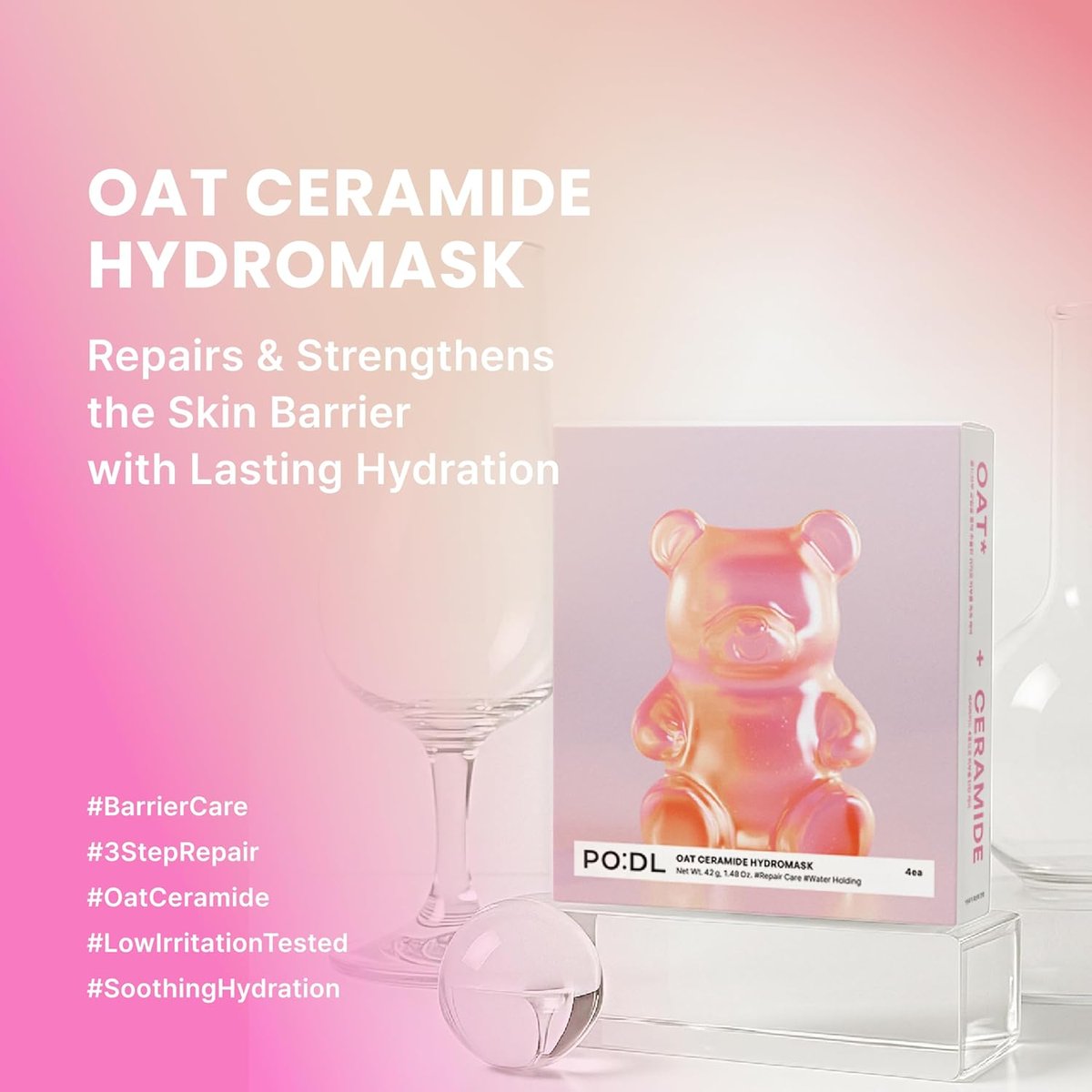 PO:DL Oat Ceramide HydroMask product box highlighting barrier care and low irritation testing