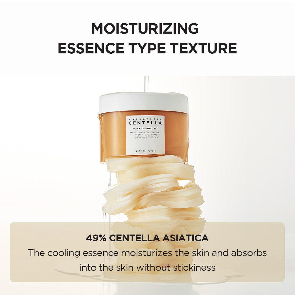 SKIN1004 Quick Calming Pad tub highlighting 49 percent Centella Asiatica content