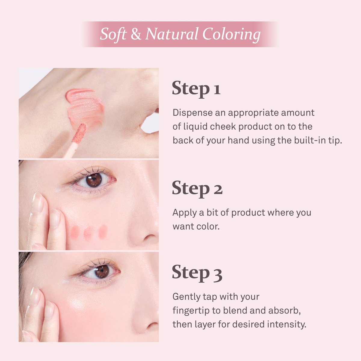 Three step application method using the built-in tip and fingertips