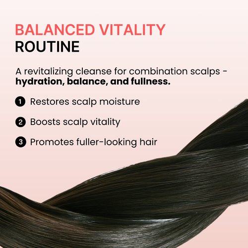 Balanced vitality routine details showing hydration and fullness benefits